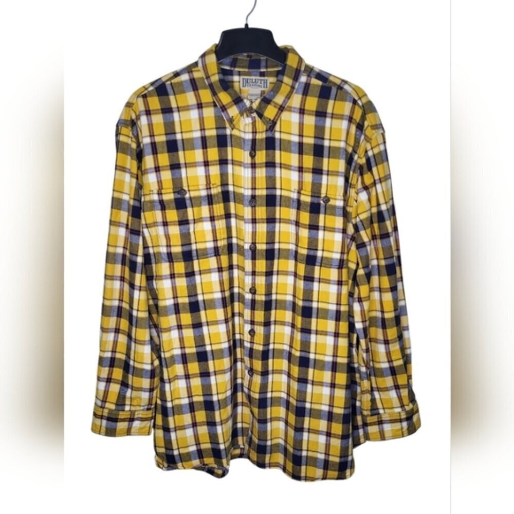 Duluth Trading Co Men's Shirt Size 3XLT Yellow Plaid Flannel Button Down Collar